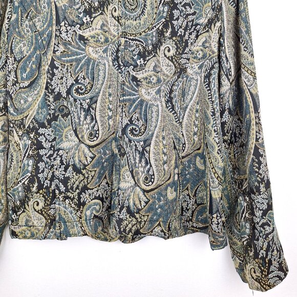 Sunset Cove Paisley Tapestry Blazer Size 14. Blue Black Gold Threads Floral - Picture 8 of 14